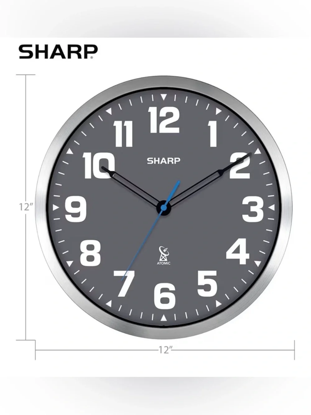 Sharp Gray Wall Clock with Silver Frame